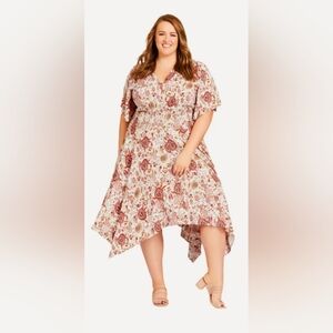 Avenue Floral Midi Dress in Cream and Pink